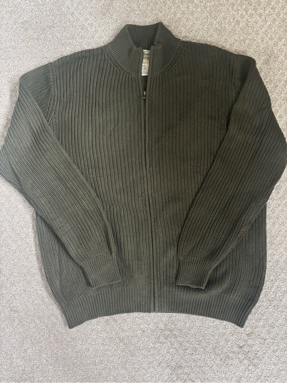 L.L. Bean Men's Full-Zip Rib Knit Sweater - Olive